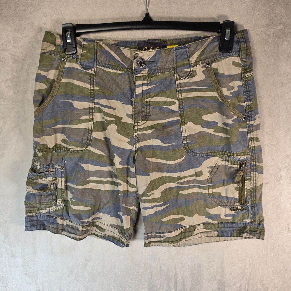 Cabela's Women's Camo Cargo Utility Shorts Hiking Outdoor Gorpcore Size 10